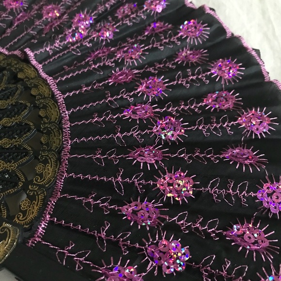 Pink Sequined Hand Fan - Picture 2 of 2